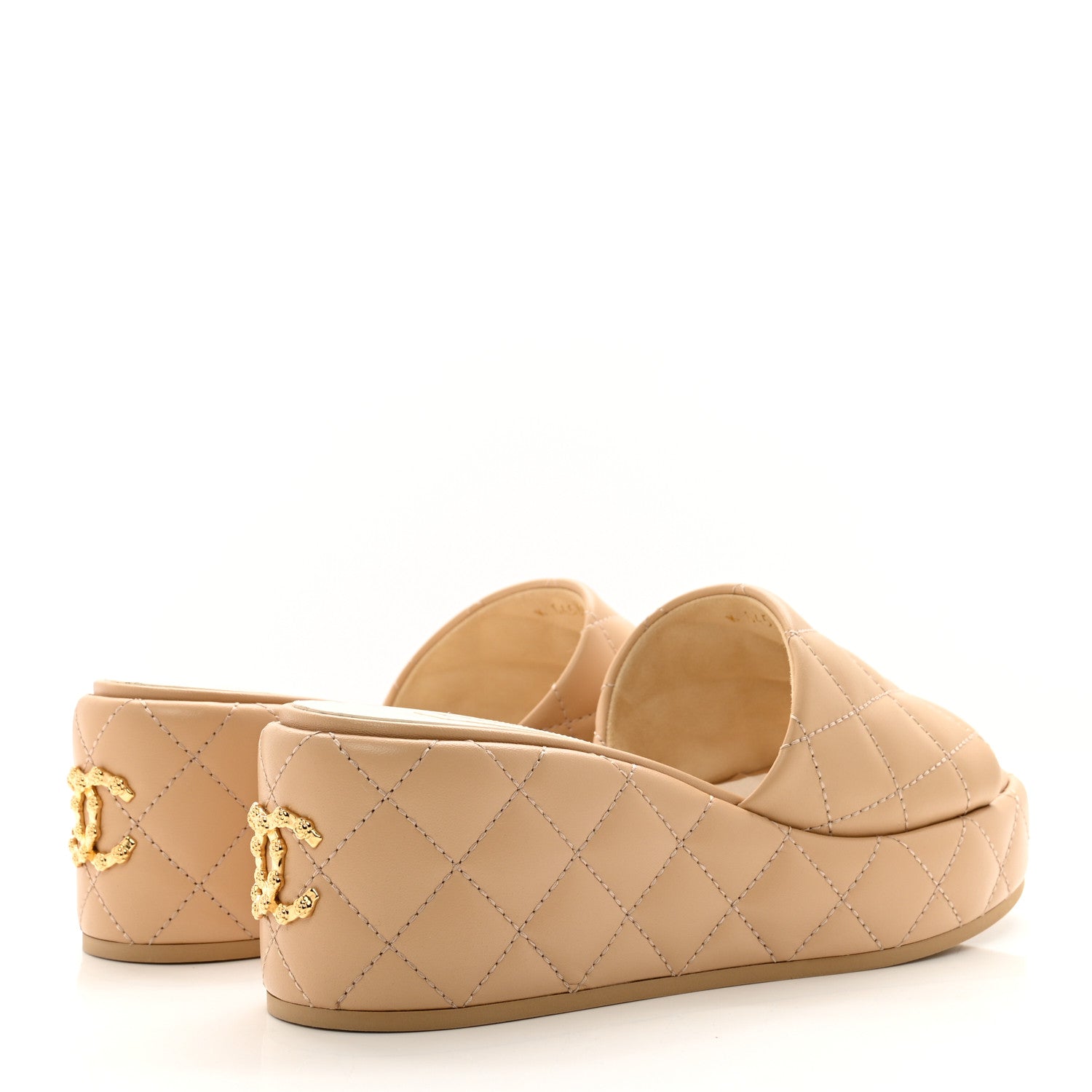 Chanel Lambskin Quilted Camelia CC Wedge Sandal Mules 41 Beige 5 of 9
