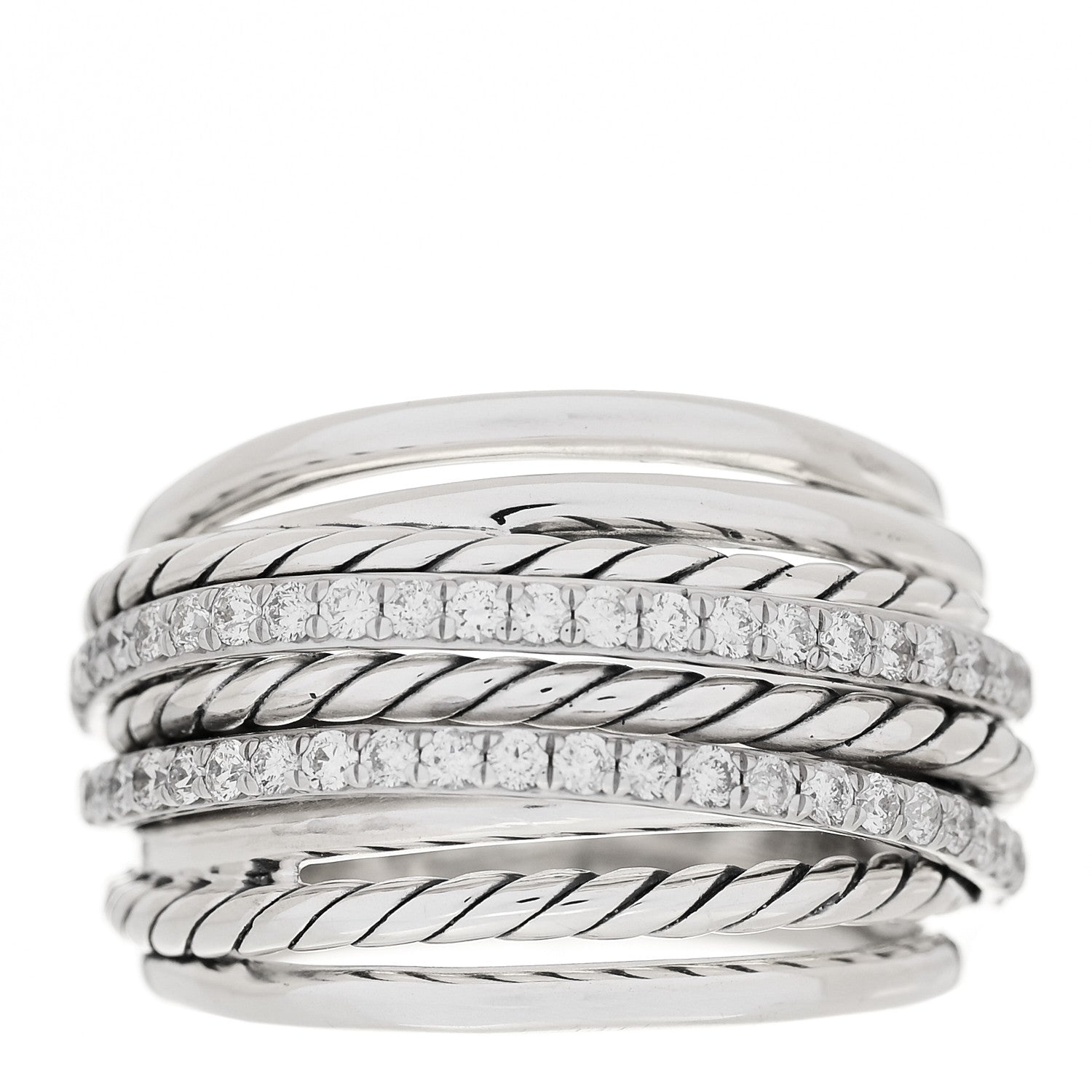 David Yurman Sterling Silver Diamond 16mm Wide Crossover Ring 55 7.25 1 of 5