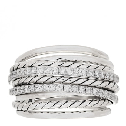 David Yurman Sterling Silver Diamond 16mm Wide Crossover Ring 55 7.25 1 of 5