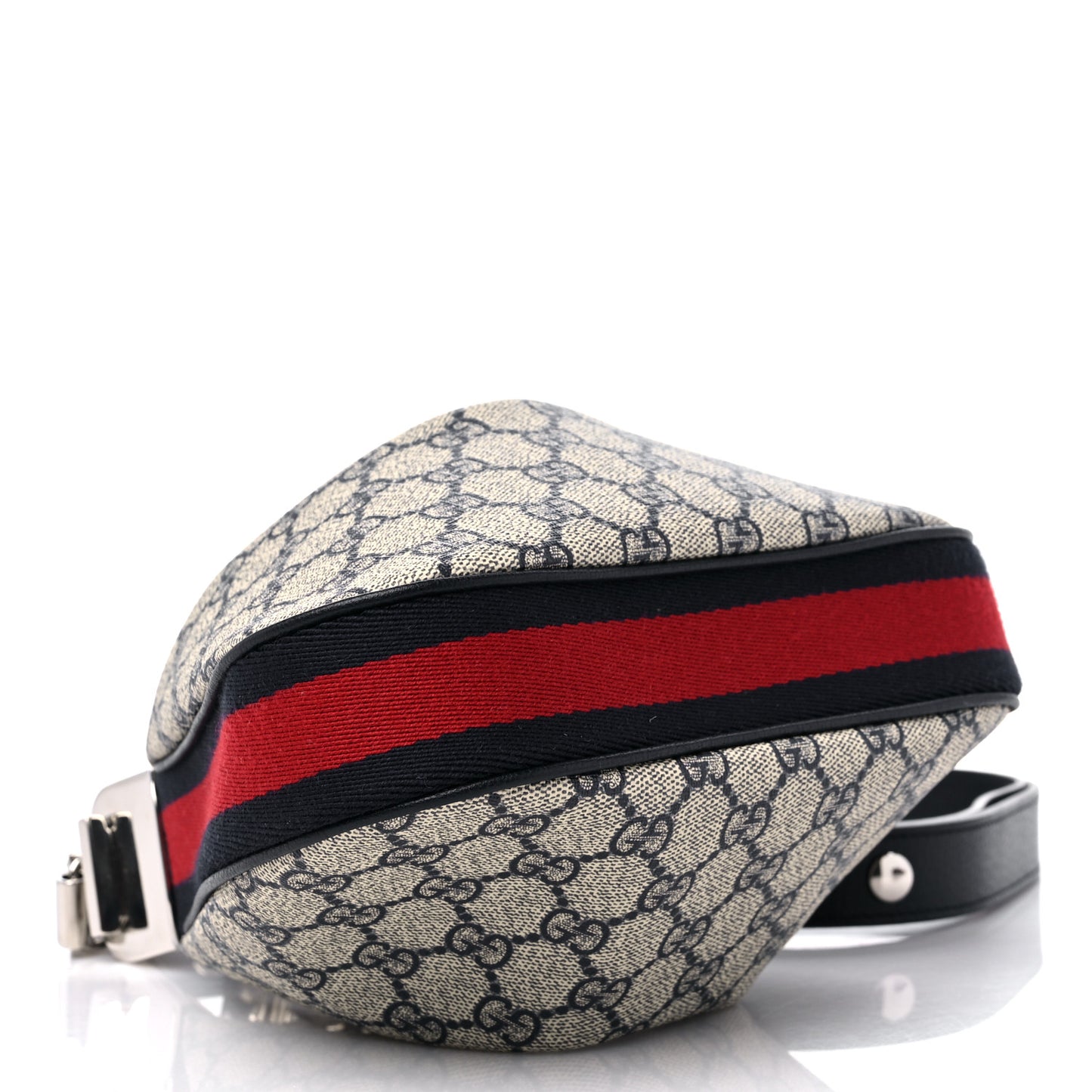 GG Supreme Monogram Textured Calfskin Web Small Attache Shoulder Bag Beige Blue