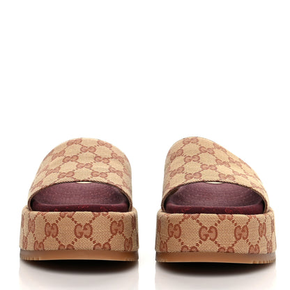 Gucci Canvas GG Monogram Angelina Platform Slide Sandals 39.5 Beige Ruggine 2 of 9