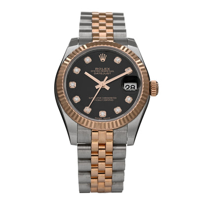 Rolex Stainless Steel 18K Everose Gold Diamond 31mm Oyster Perpetual Datejust Watch Black 178271 1 of 4