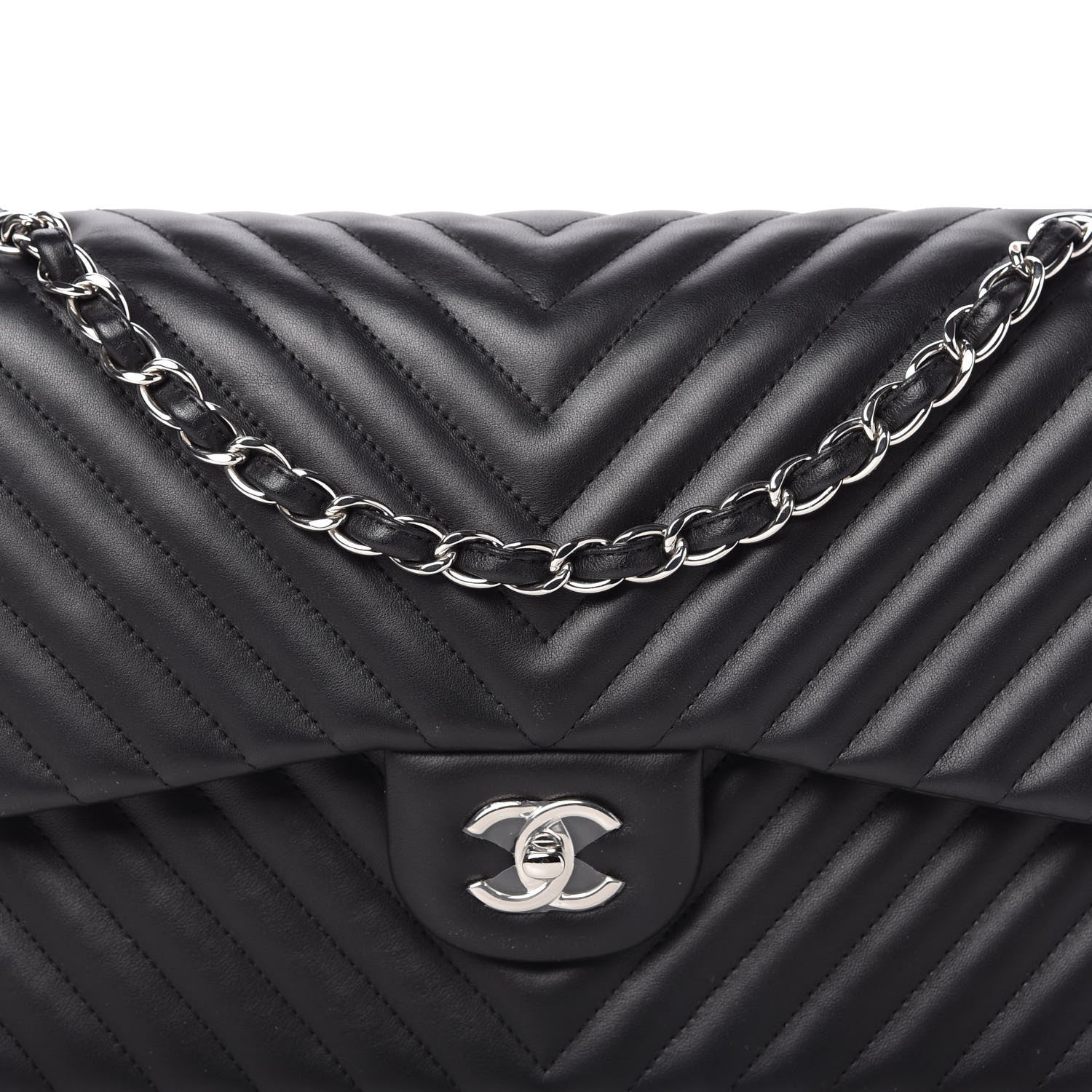 Chanel Lambskin Chevron Quilted Jumbo Double Flap Black 10 of 10