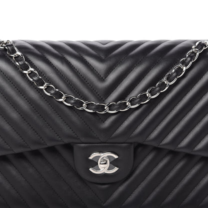 Chanel Lambskin Chevron Quilted Jumbo Double Flap Black 10 of 10