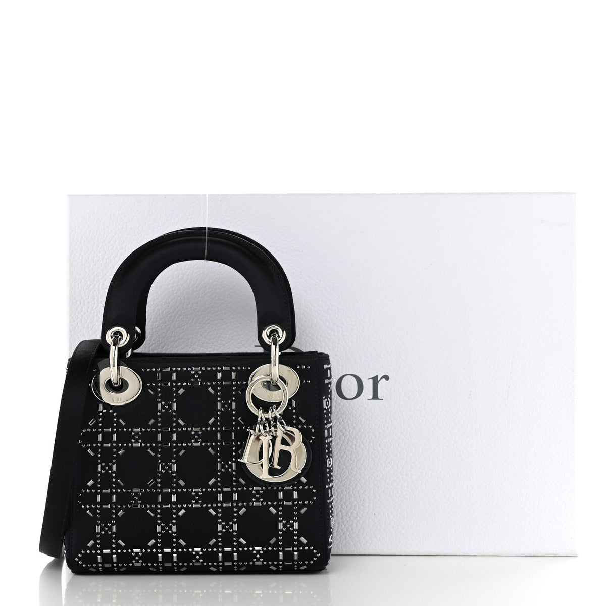 Satin Crystal Cannage Mini Lady Dior Navy