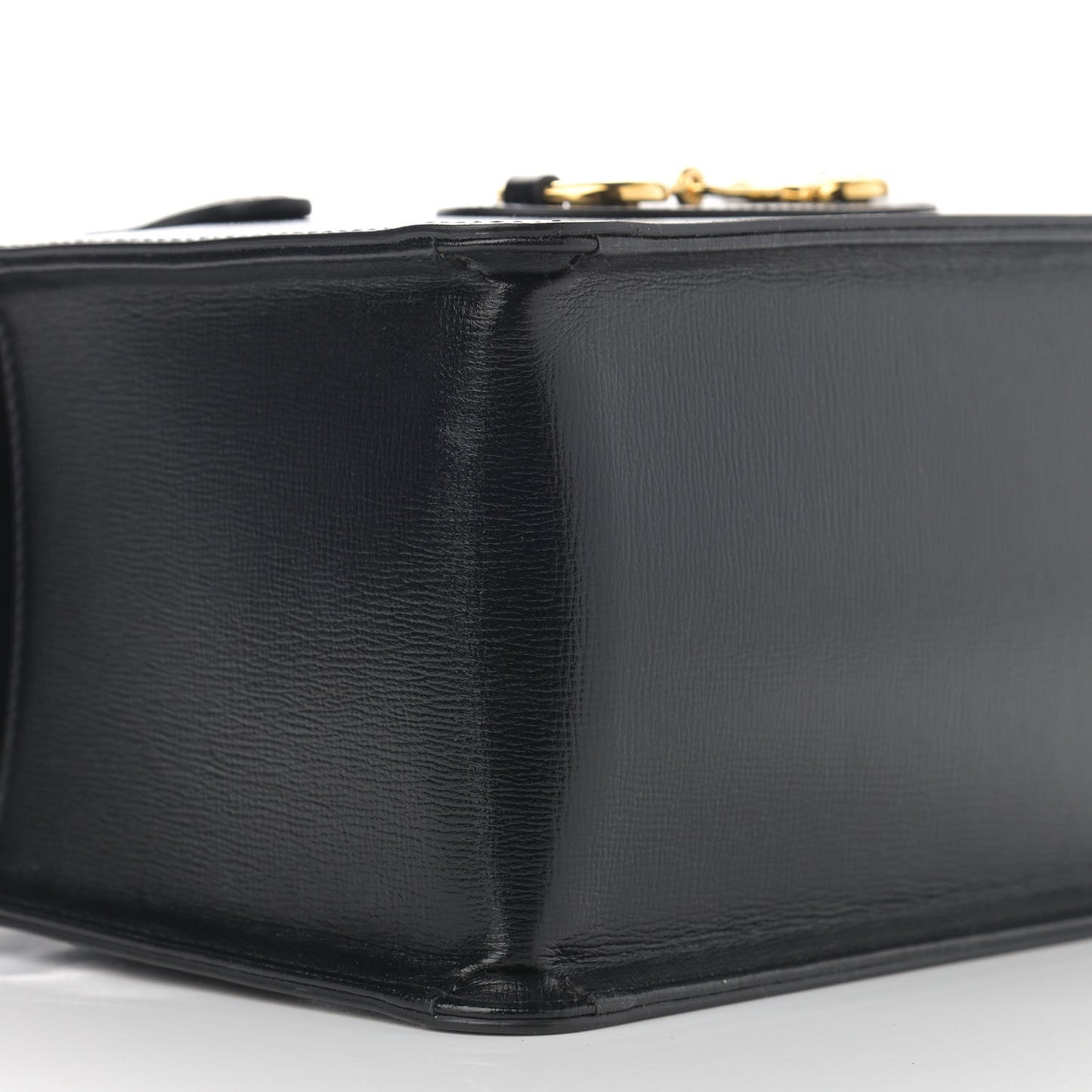 Textured Calfskin Mini Horsebit 1955 Foldover Top Handle Bag Black