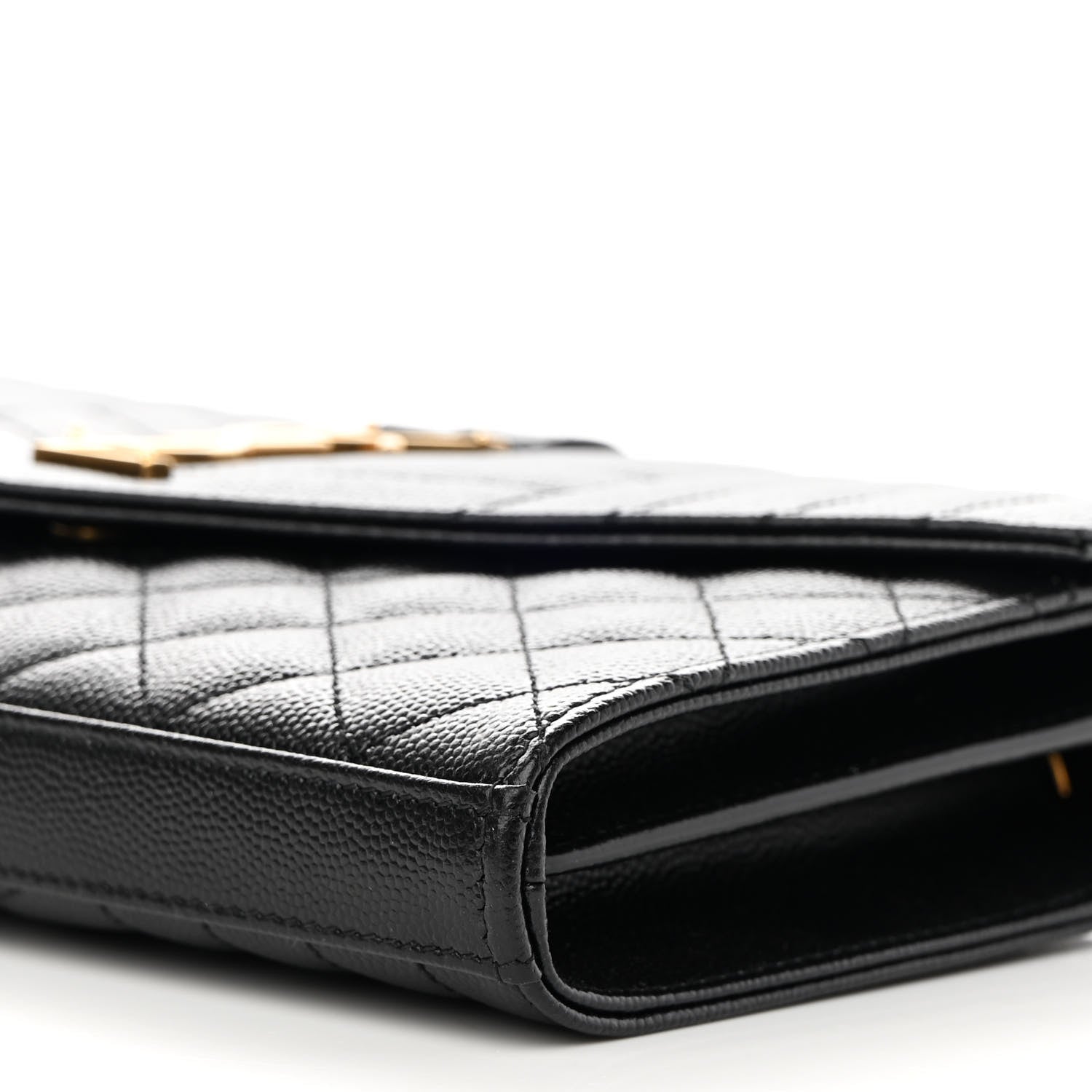 Saint Laurent Grain De Poudre Mixed Matelasse Triquilt Monogram Chain Wallet Black 10 of 11