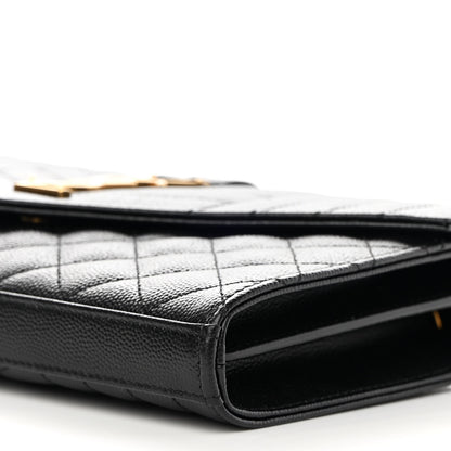 Saint Laurent Grain De Poudre Mixed Matelasse Triquilt Monogram Chain Wallet Black 10 of 11