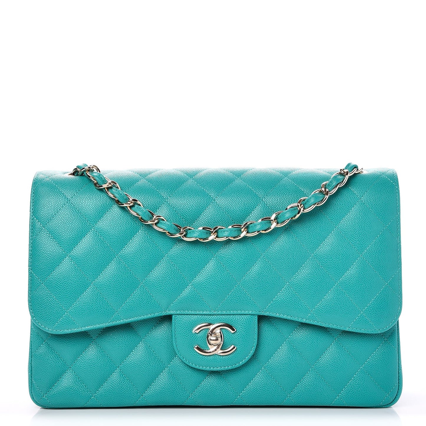 Caviar Quilted Jumbo Double Flap Turquoise