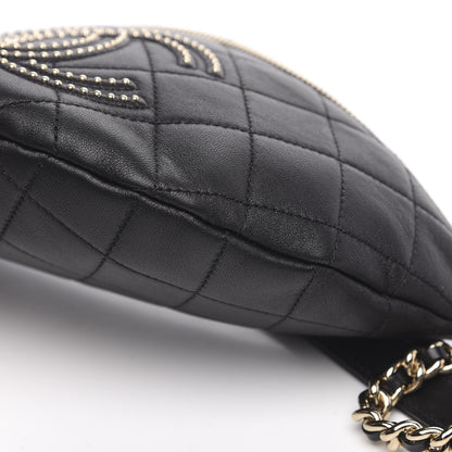 Chanel Lambskin Quilted Studded Waist Bag Fanny Pack Black 9 of 10