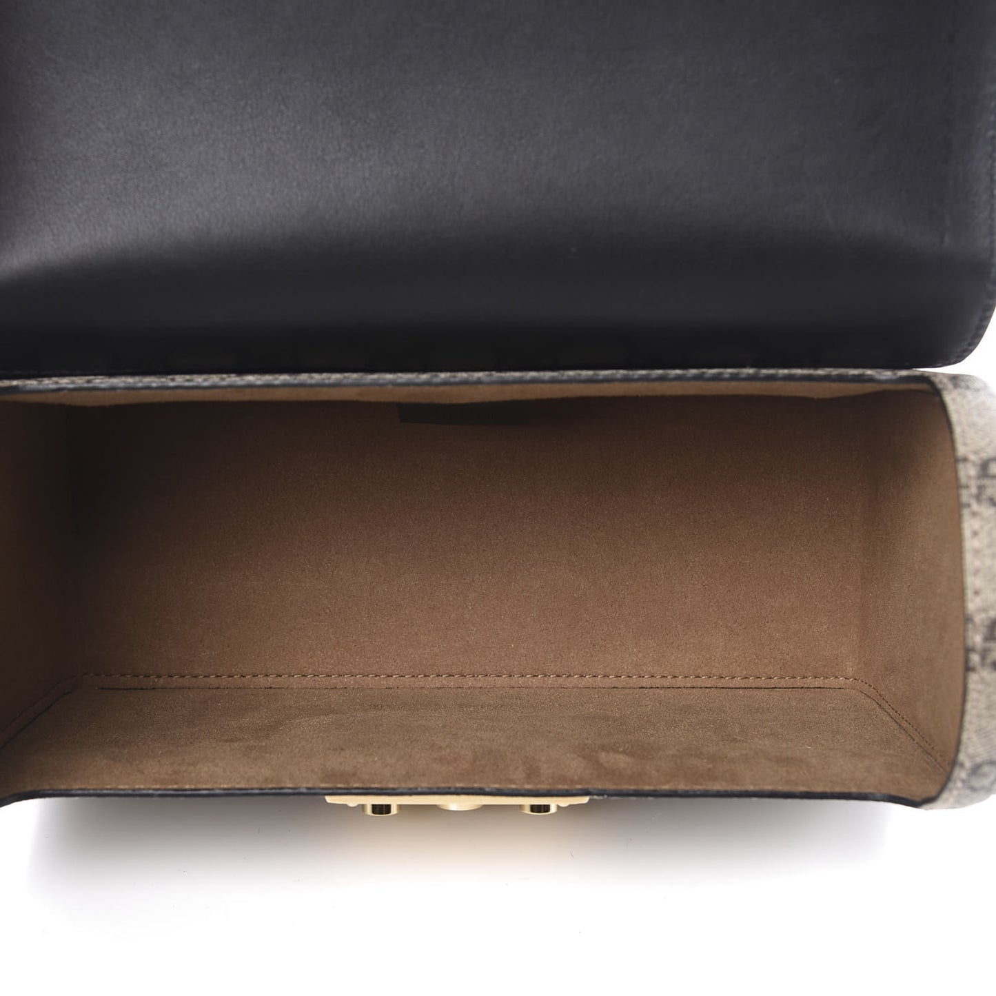GG Supreme Monogram Small Padlock Bamboo Shoulder Bag Beige Black Cuir