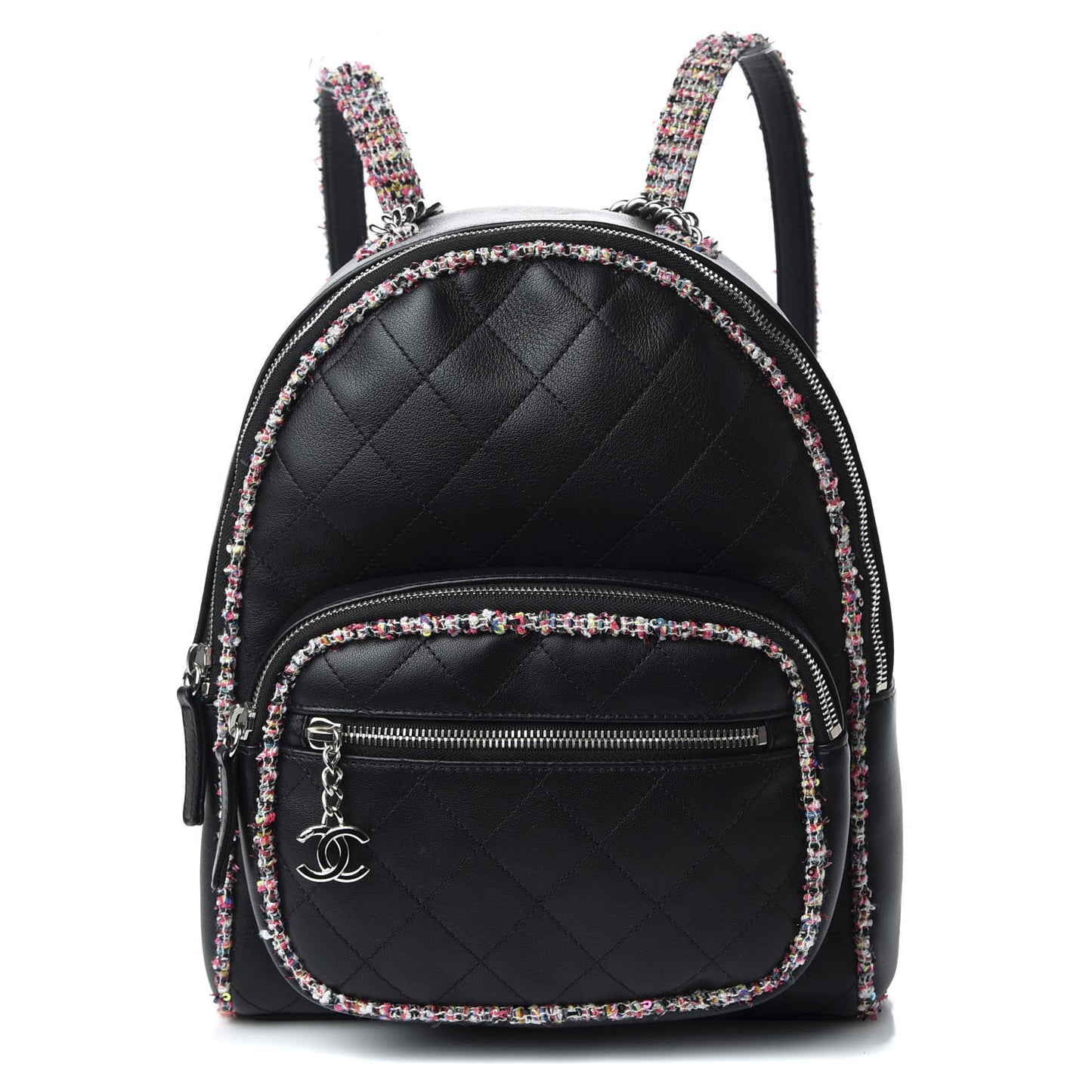 Lambskin Tweed Quilted Elegant Trim Backpack Black
