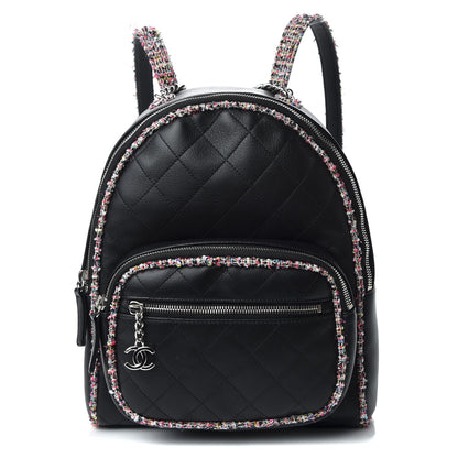 Chanel Lambskin Tweed Quilted Elegant Trim Backpack Black 1 of 10