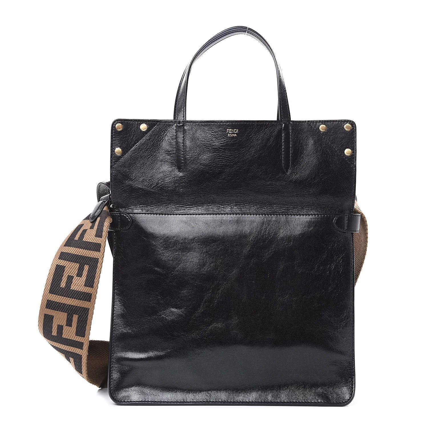 Fendi Agnello Old Shine Vitello Go Rain Large Flip Tote Black Marrone 3 of 11