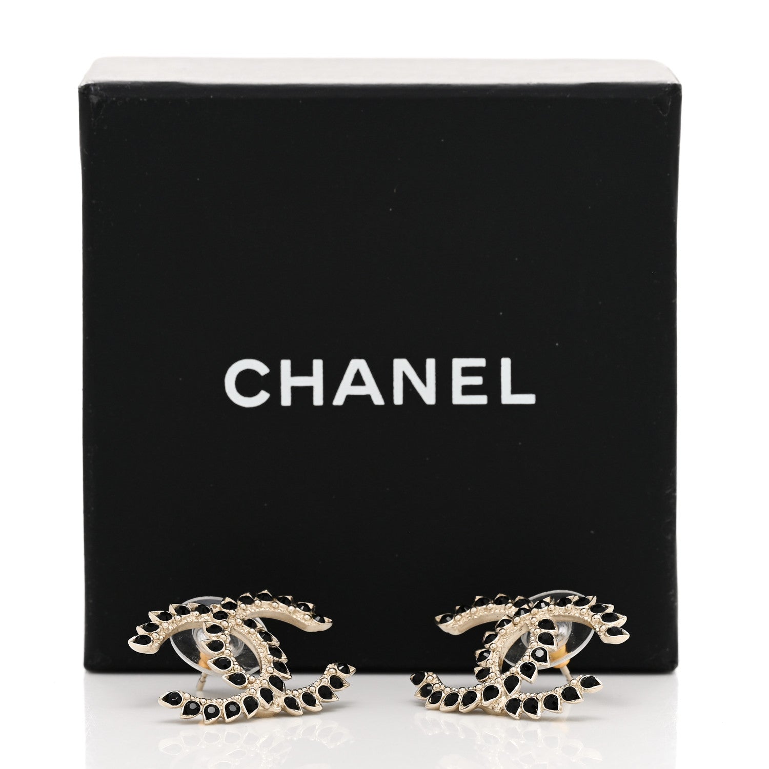 Chanel Strass Crystal Dazzling Wheat CC Earrings Black Gold 6 of 6