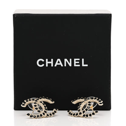 Chanel Strass Crystal Dazzling Wheat CC Earrings Black Gold 6 of 6