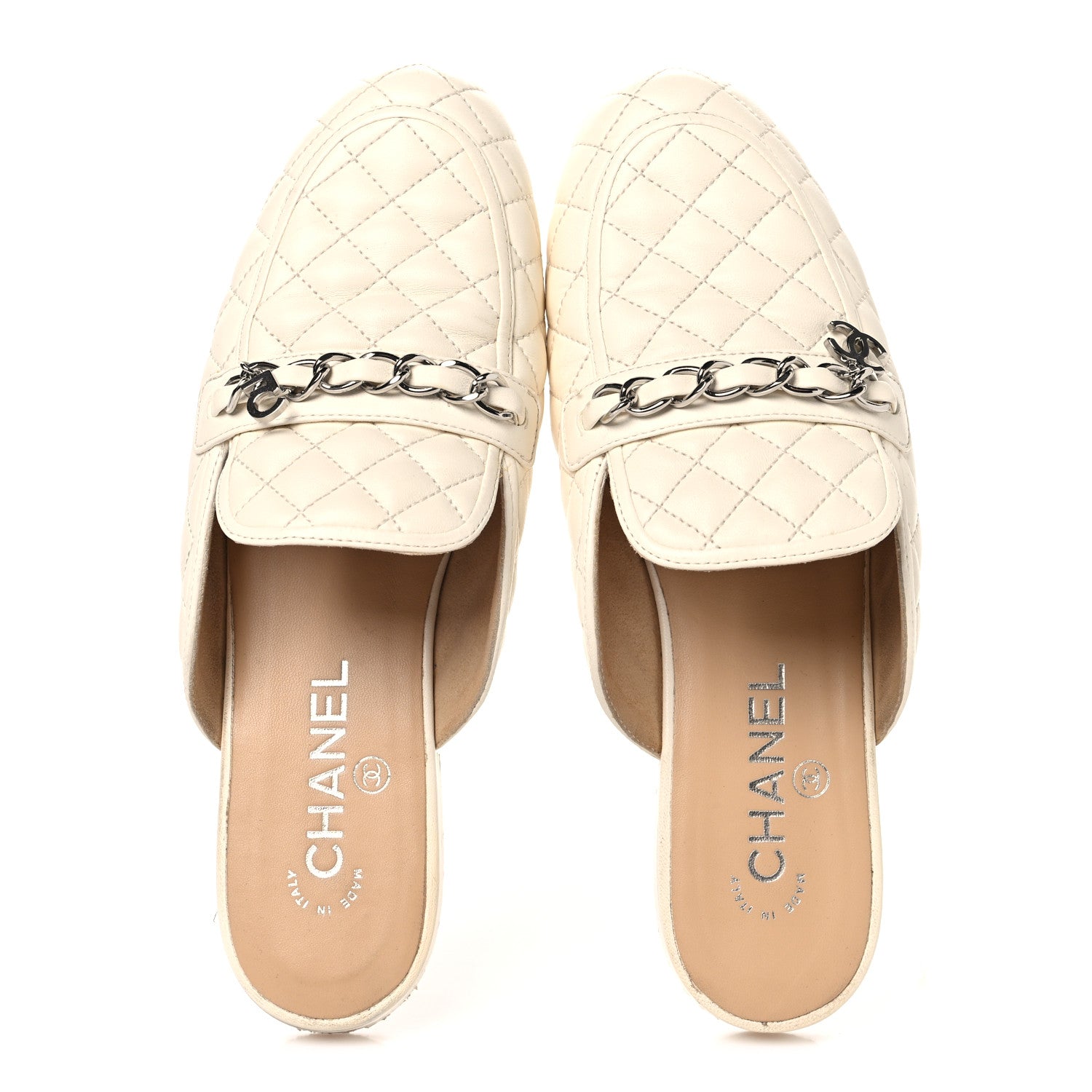 Chanel Lambskin Quilted Chain CC Mules 38 White 2 of 10