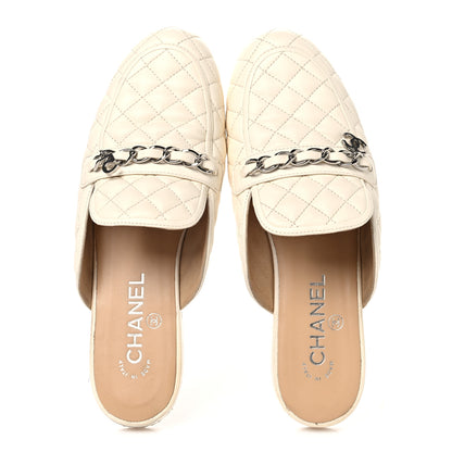 Chanel Lambskin Quilted Chain CC Mules 38 White 2 of 10