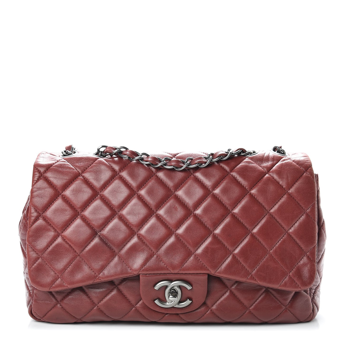Lambskin Quilted Jumbo Single Flap Dark Red