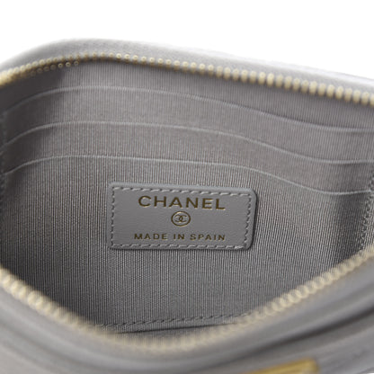 Chanel Caviar Quilted Classic Zip Boy Pouch Grey 5 of 7