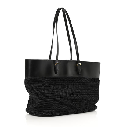 Saint Laurent Calfskin Raffia Medium Shopper Tote Black 3 of 10