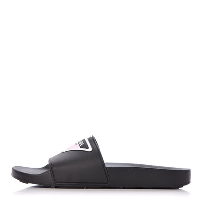 Prada Rubber Logo Pool Slide Sandals 37 Black Rosa 1 of 9