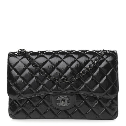 Chanel Shiny Distressed Calfskin Quilted Jumbo Double Flap So Black 1 of 11