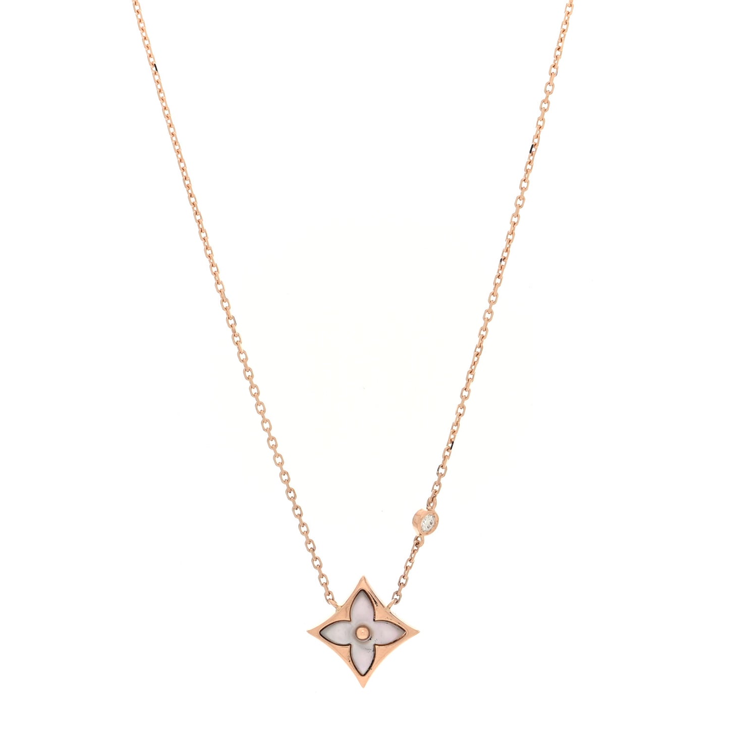 18K Pink Gold Diamond Pink Mother of Pearl Color Blossom BB Star Pendant Necklace