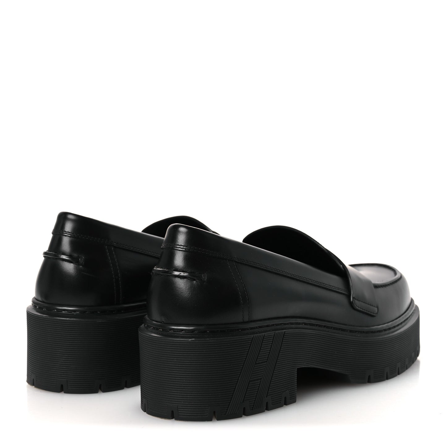 Glazed Calfskin Womens Hitch Loafers 38 Black