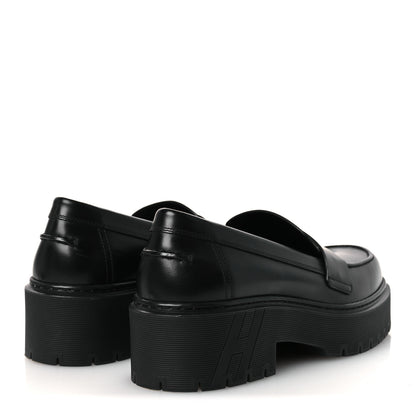 Hermes Glazed Calfskin Womens Hitch Loafers 38 Black 5 of 12