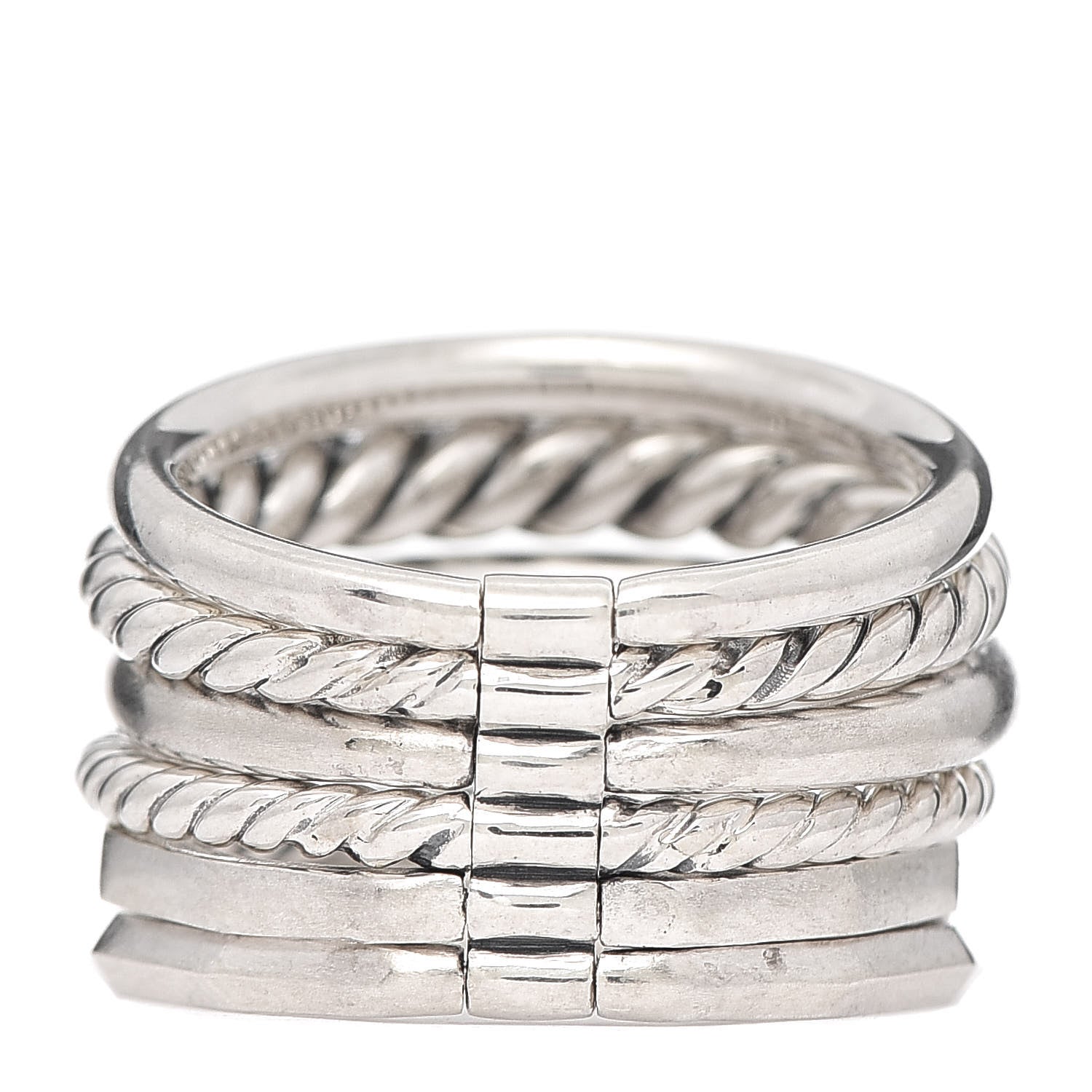 David Yurman Sterling Silver Diamond 16mm Stax Wide Stacked Ring 54 7 3 of 4