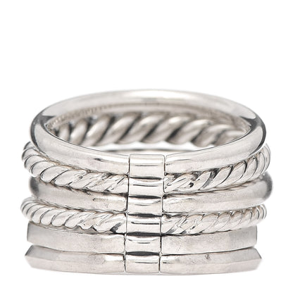 David Yurman Sterling Silver Diamond 16mm Stax Wide Stacked Ring 54 7 3 of 4