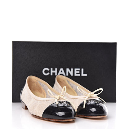 Chanel Lace Patent Calfskin Cap Toe CC Ballerina Flats 36.5 Off White Black 18 of 18