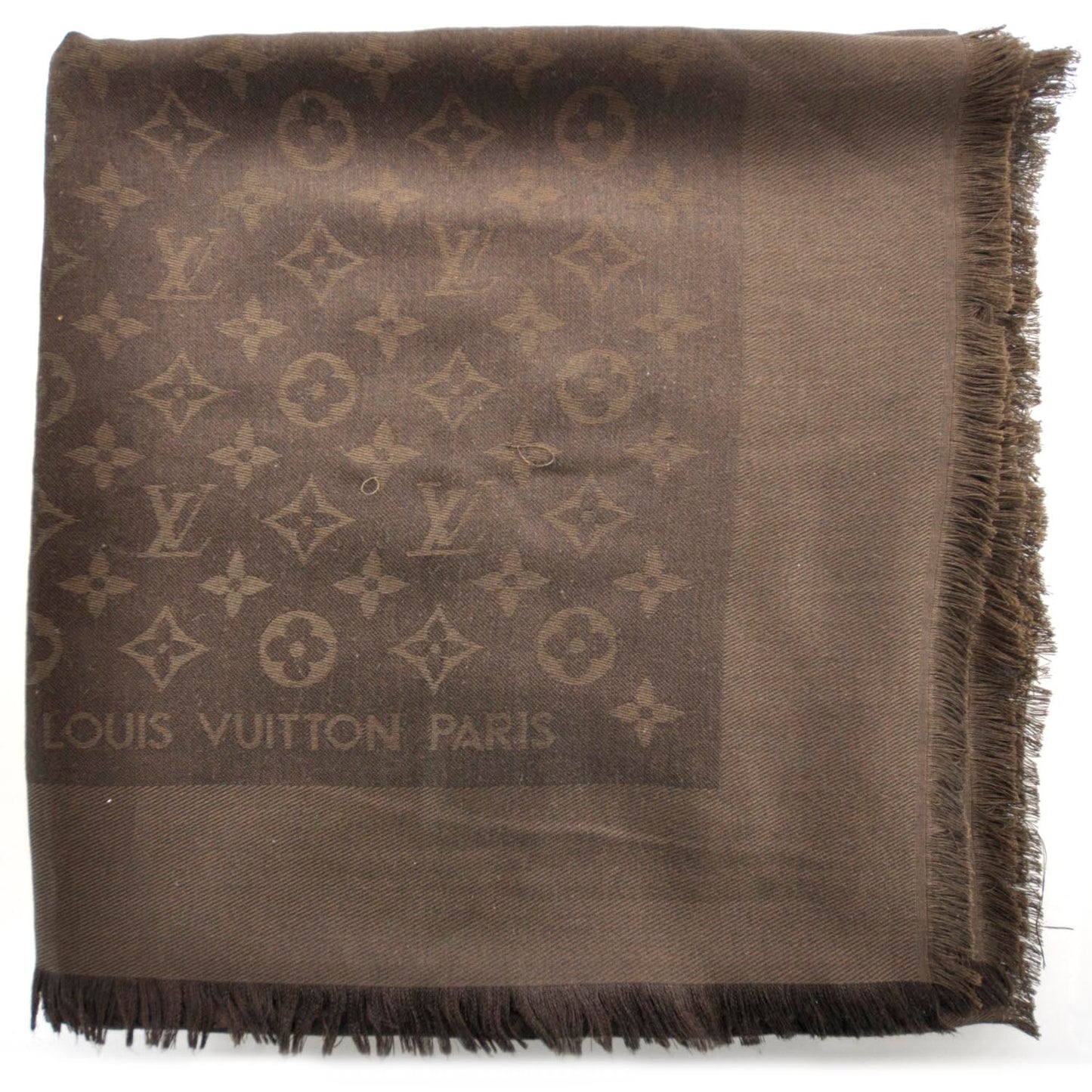 Wool Silk Monogram Shawl Brown