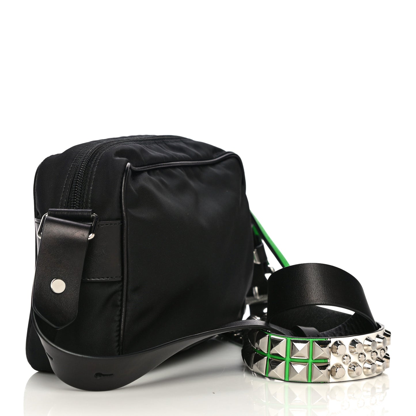Tessuto Nylon Studded New Vela Shoulder Bag Black Verde