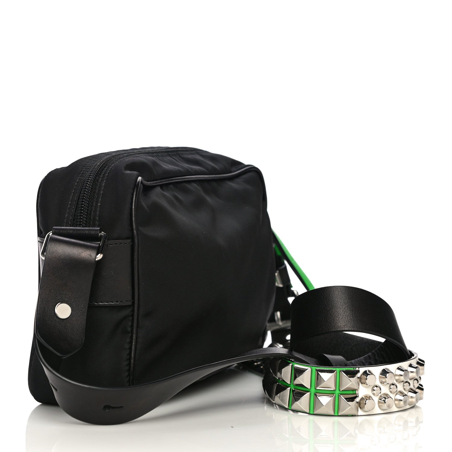 Prada Tessuto Nylon Studded New Vela Shoulder Bag Black Verde 2 of 11