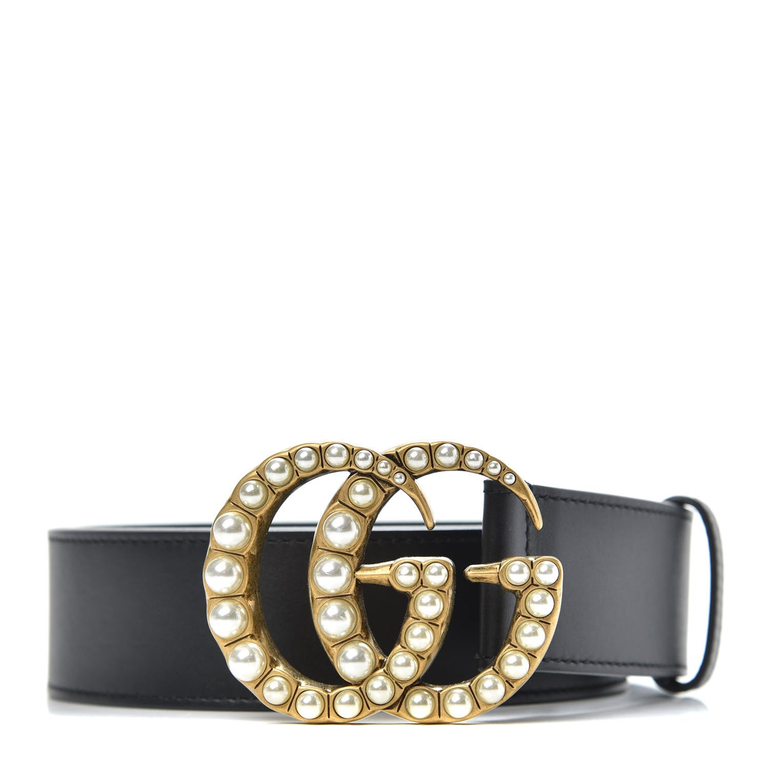 Gucci Moon Calfskin Pearl Double G 40mm Belt 80 32 Black Cream 1 of 5