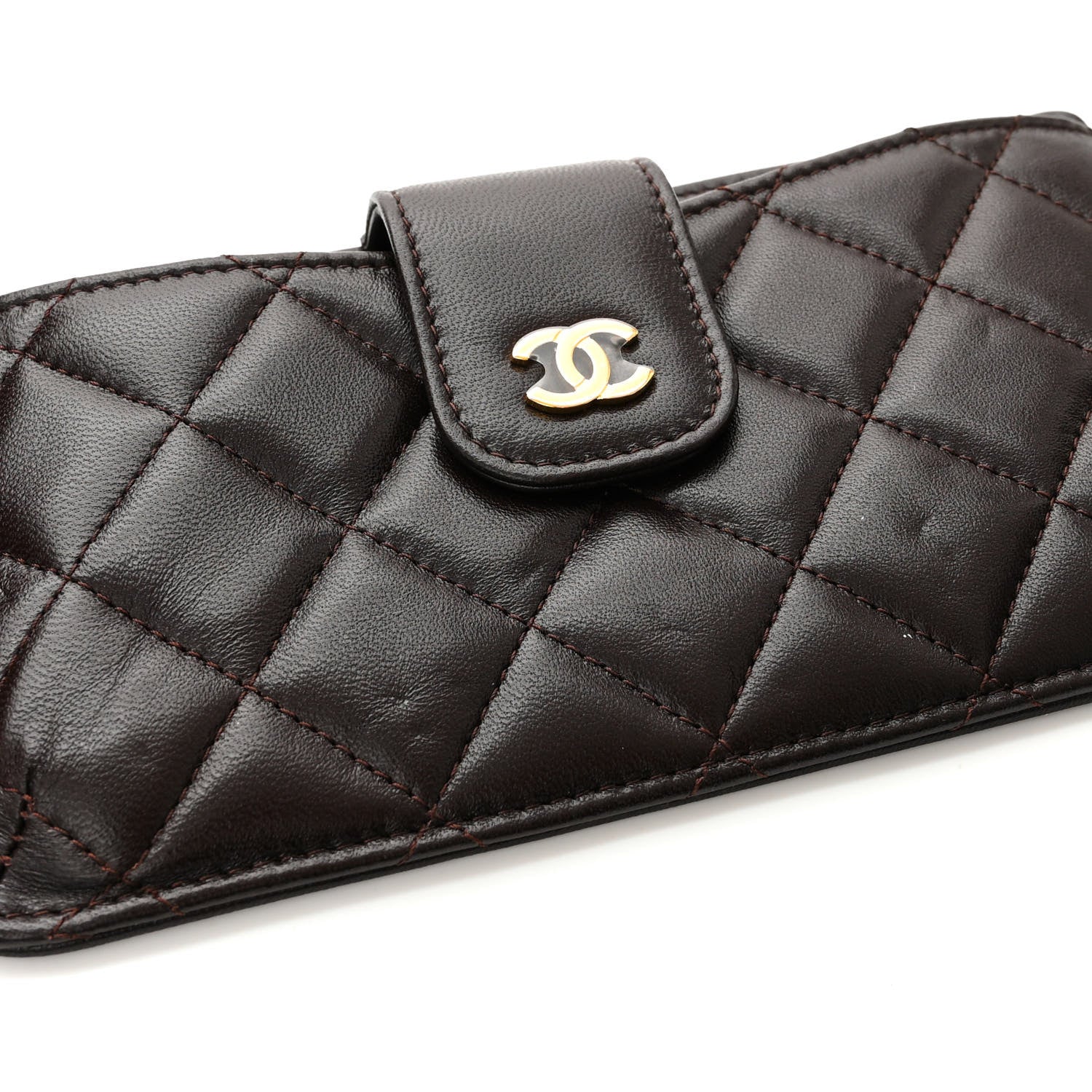Chanel Lambskin Quilted Phone Holder Wallet on Removable Chain Brown 15 of 15