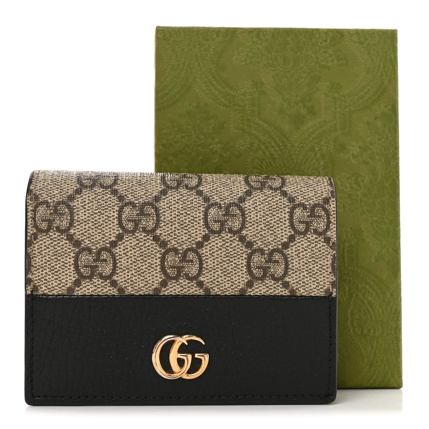 Dollar Calfskin GG Supreme Monogram GG Marmont Card Case Black Beige Ebony