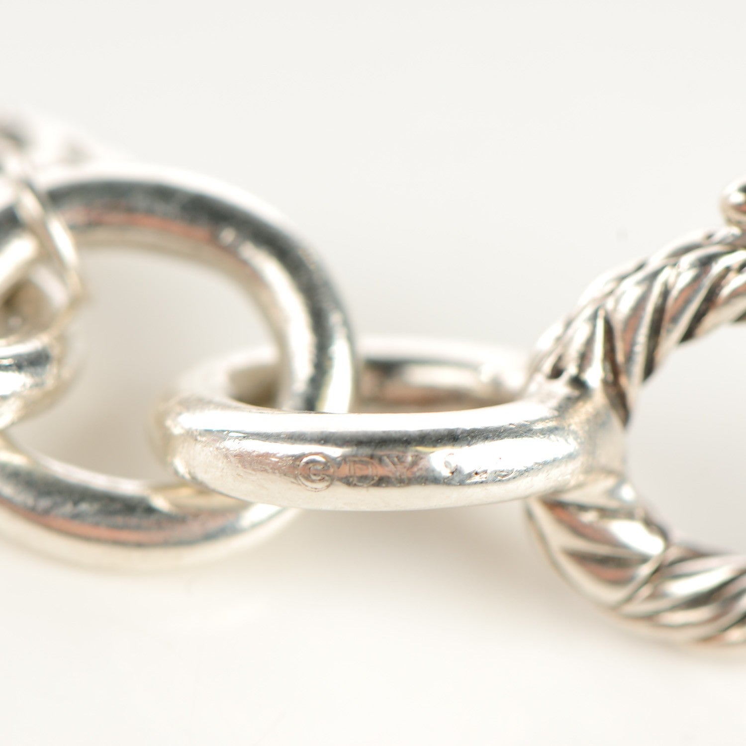 David Yurman Sterling Silver Diamond 22mm Quatrefoil Charm Oval Link Bracelet 4 of 5