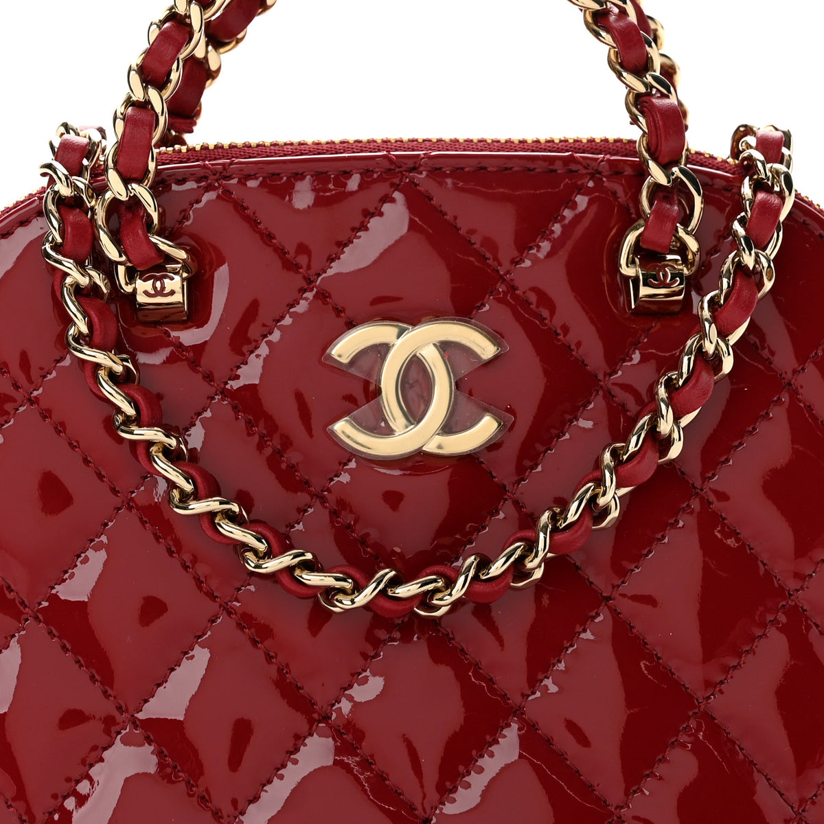 Chanel Patent Calfskin Quilted Shiny Coco Clutch With Chain Red 8 of 11