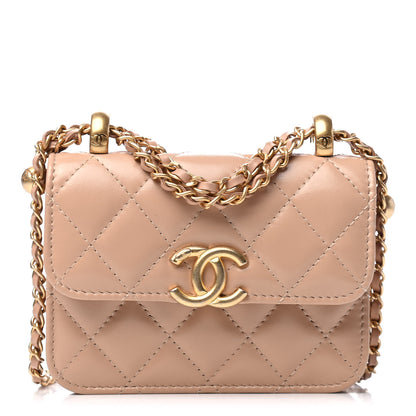 Chanel Calfskin Quilted Perfect Fit Coin Purse With Chain Beige 1 of 5