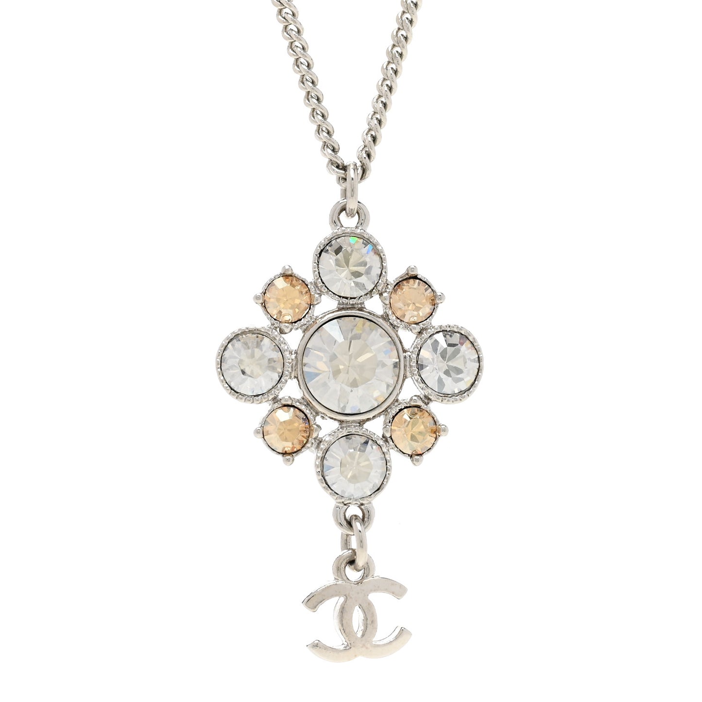 Crystal CC Drop Pendant Necklace Silver