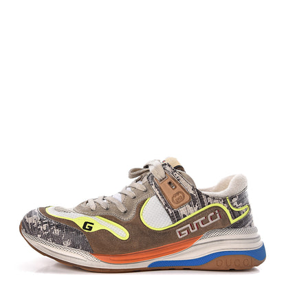 Gucci Suede Calfskin Tejus Printed Womens Ultrapace Sneakers 40 Natural Ardesia Neon Yellow 1 of 10