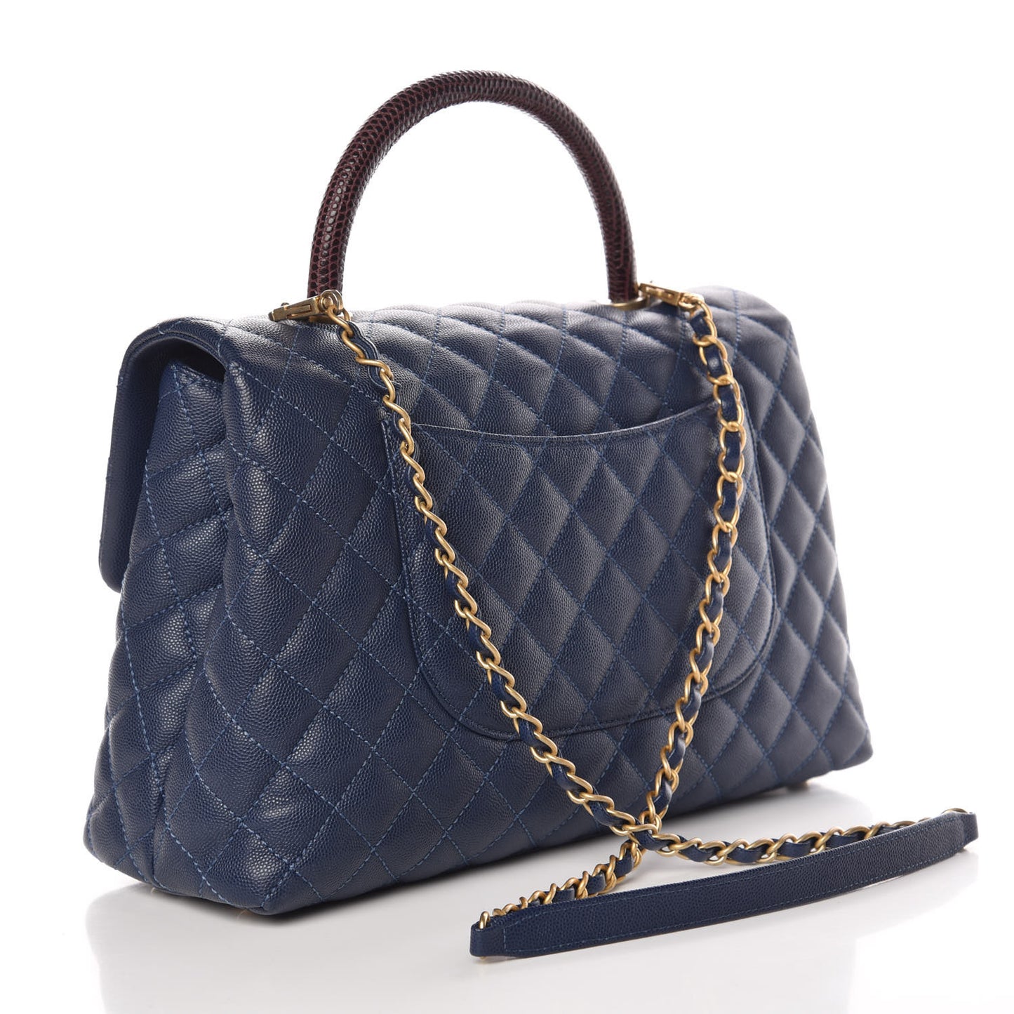 Caviar Lizard Quilted Medium Coco Handle Flap Navy