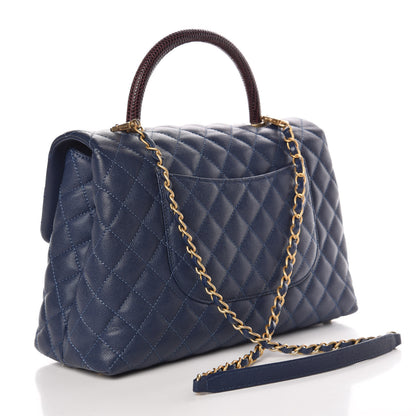 Chanel Caviar Lizard Quilted Medium Coco Handle Flap Navy 3 of 13