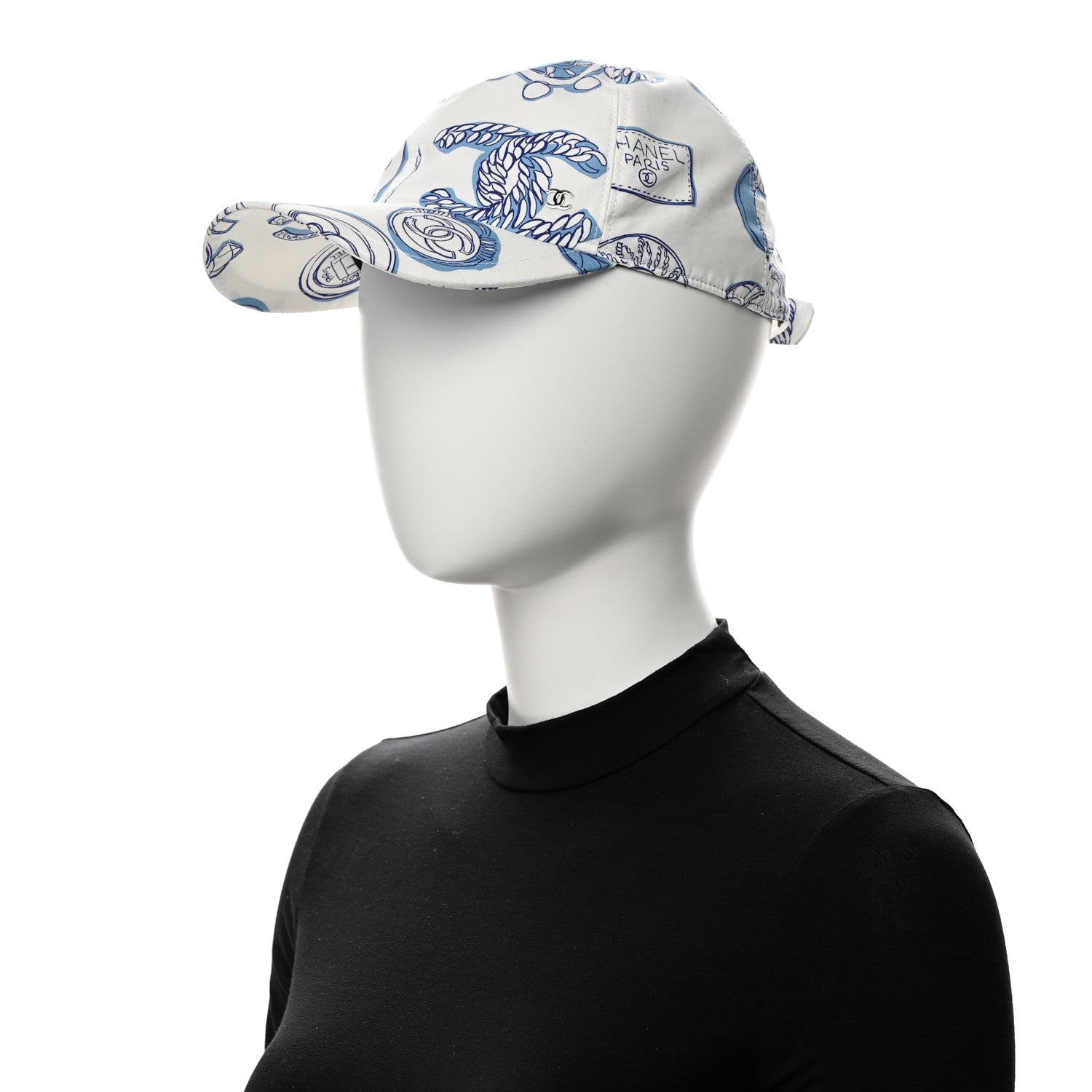 Chanel Cotton CC Print Cap Hat White Blue 2 of 8
