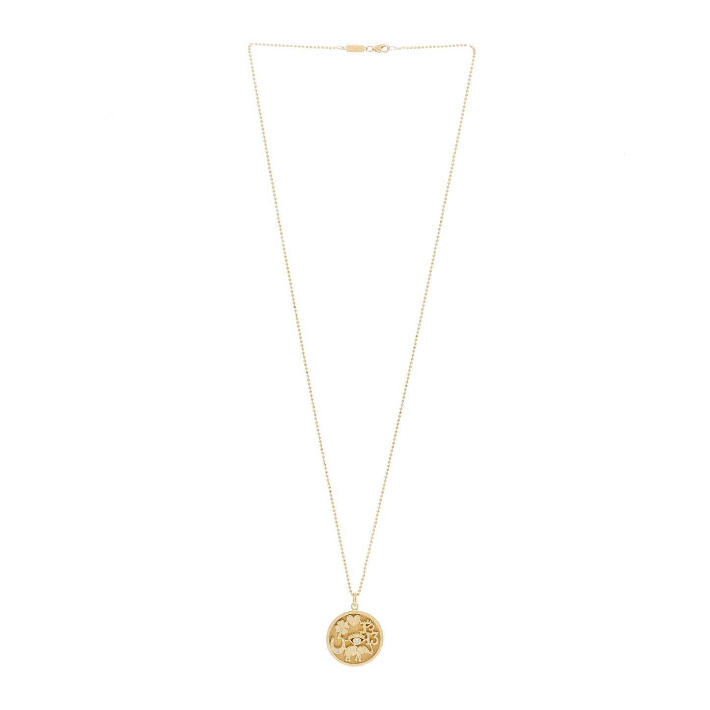 18K Yellow Gold Diamond Good Luck Pendant Necklace
