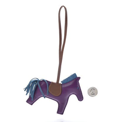 Hermes Milo Lambskin Grigri Rodeo Horse Bag Charm MM Anemone Bleu Izmir Fauve 2 of 5