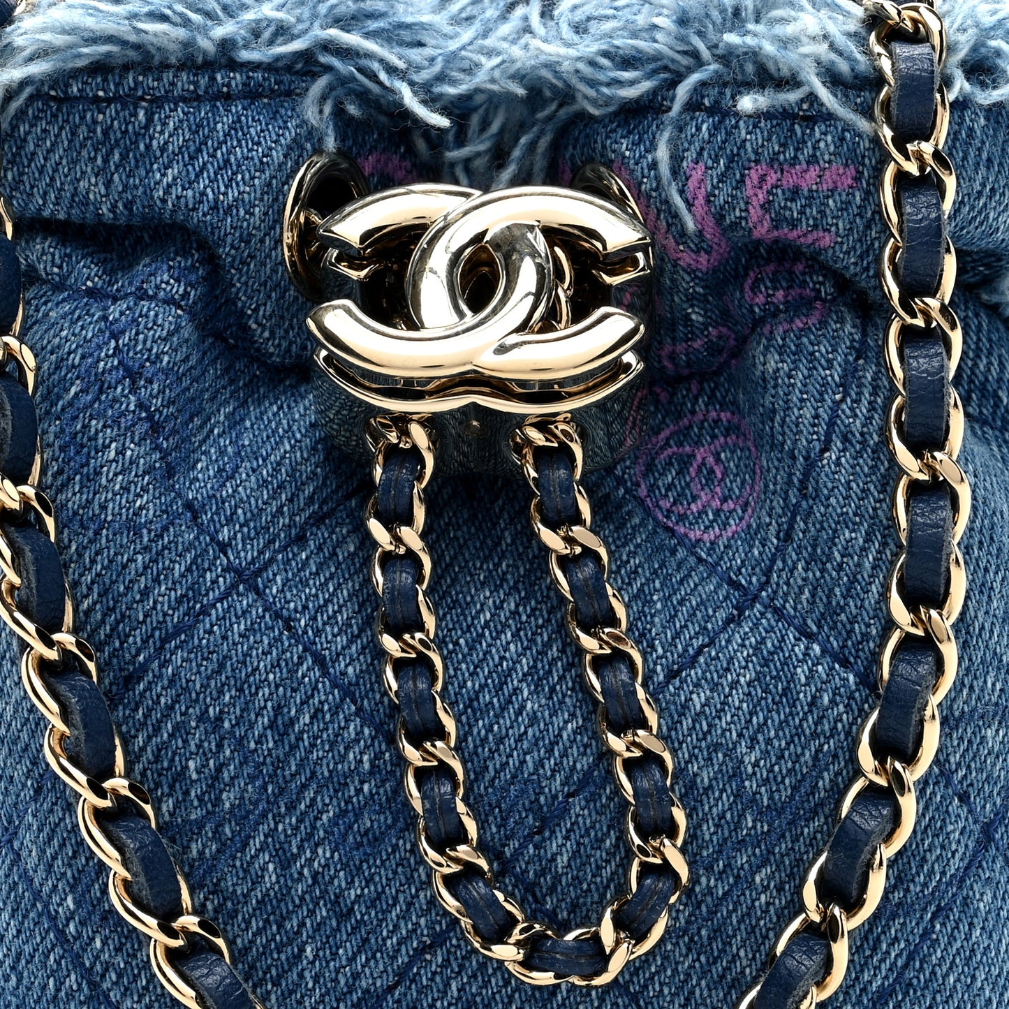 Denim Quilted Mood Mini Bucket With Chain Blue Multicolor